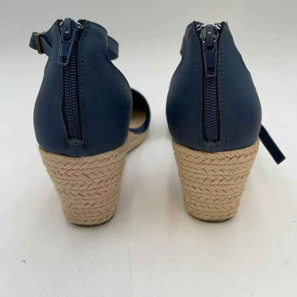 Easy Street Daytona Shoes Womens Navy Espadrille Wedge Sandals Size 9.5 Narrow